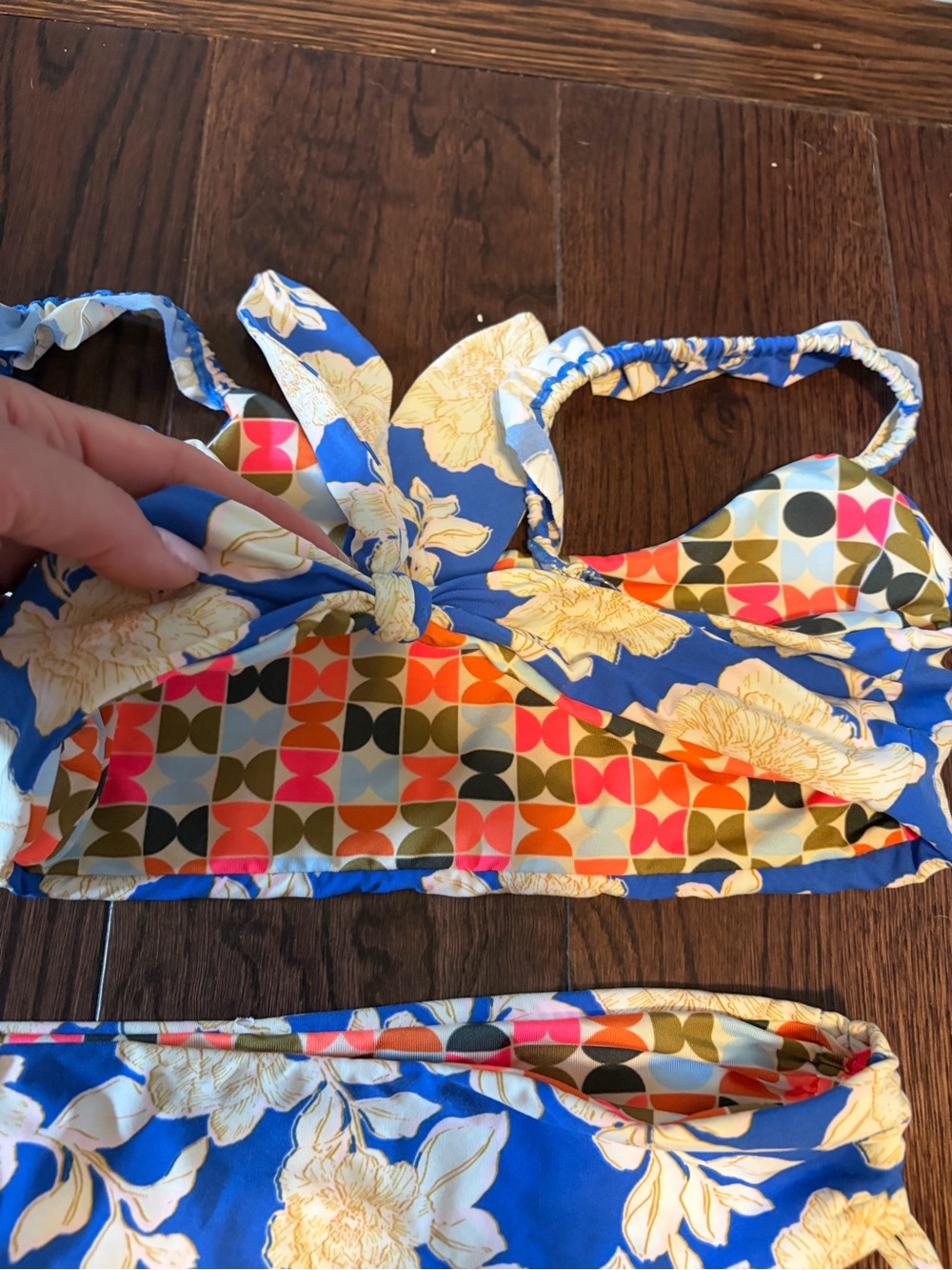 Maaji Blue and Cream Floral Girls Two-Piece Swim Set - Picture 2 of 3